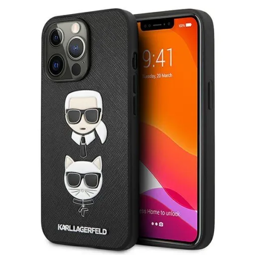 iPhone 13 Pro 6.1'' Karl Lagerfeld Karl Choupette Saffiano tok fekete (KLHCP13LSAKICKCBK)