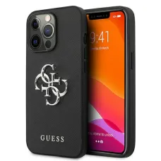 iPhone 13 Pro Guess GUHCP13LSA4GSBK Saffiano Metal Logo tok 4G fekete