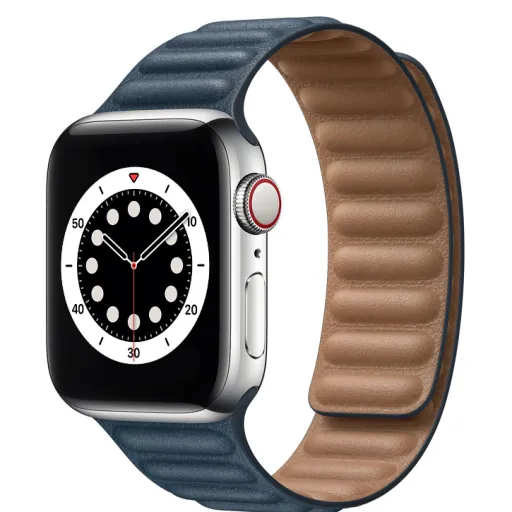 Apple Watch 3/4/5/6/7/8/SE 38/40/41mm sötétkék Loop Leather bőr óraszíj mágneses