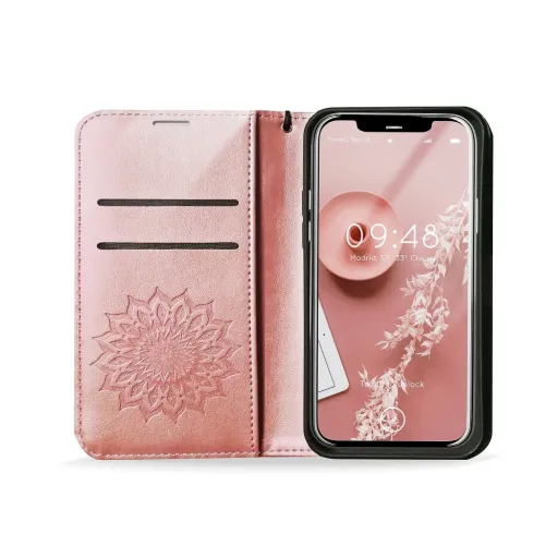 Samsung S21 FE Forcell Mezzo fliptok Mandala, rose gold