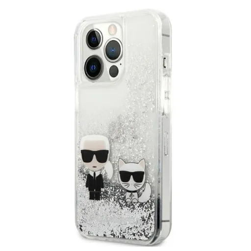 iPhone 13 Pro Max Karl Lagerfeld Liquid Glitter Karl Choupette tok ezüst (KLHCP13XGKCS)