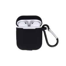 Airpods 1/2 szilikon tok karabinerrel fekete