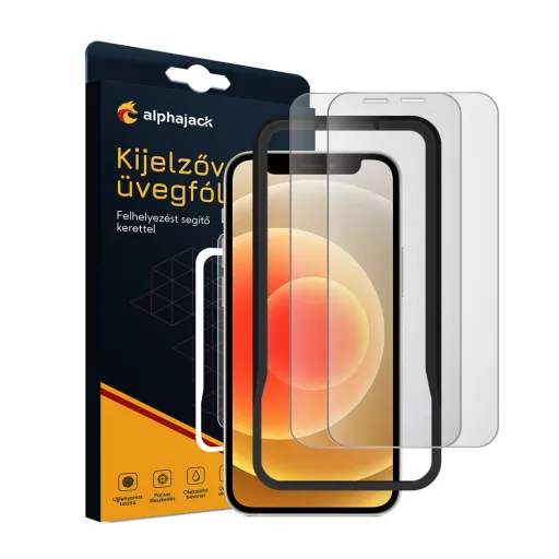 iPhone 13 / 13 Pro / 14 2db kijelzővédő üvegfólia, felhelyezést segítő kerettel 9H 2.5D HD 0.33mm Alphajack iPhone 13 / 13 Pro / 14 2db kijelzővédő üvegfólia, felhelyezést segítő kerettel 9H 2.5D HD 0.33mm Alphajack