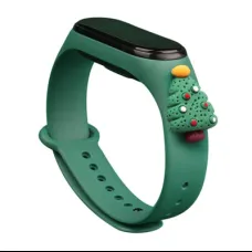 Strap Xmas karácsonyi óraszíj Xiaomi Mi Band 4 / Mi Band 3 sötétzöld fenyőfa