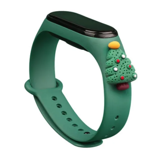 Strap Xmas karácsonyi óraszíj Xiaomi Mi Band 4 / Mi Band 3 sötétzöld fenyőfa