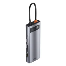 Baseus Metal Gleam 9in1 HUB USB Type C - 3x USB 3.2 Gen1 5Gbps / USB Type C PD 100W / VGA 1080p 60Hz / HDMI 4K 30Hz /  TF és SD kártyaolvasó/ RJ45 1Gbps szürke (CAHUB-CU0G)