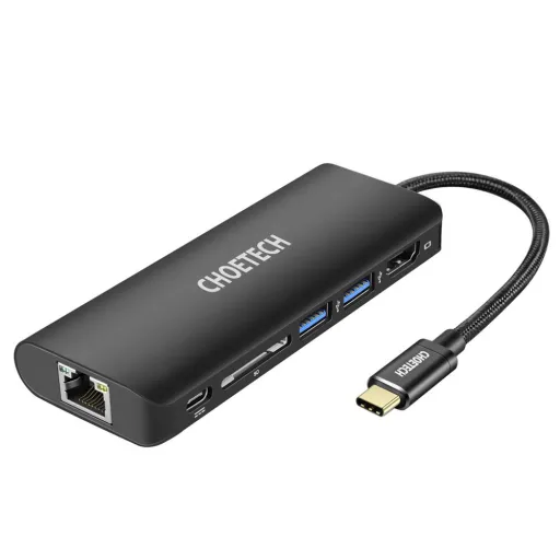 Choetech HUB adapter USB Type-C 6in1 100W PD fekete (HUB-M05)