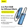 Baseus Adapter HUB - Type-C - 3x USB3.0 + 1x HDMI 4K + Type-C PD 100W + RJ45 (WKWG000003) Kék - 1. kép