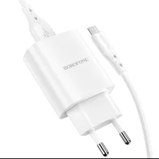 Borofone BN1 Hálózati töltő adapter USB 2.1A + Micro USB kábel fehér