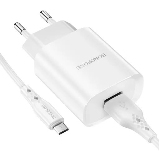 Borofone BN1 Hálózati töltő adapter USB 2.1A + Micro USB kábel fehér