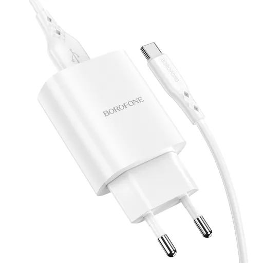Borofone BN1 Hálózati töltő adapter USB 2.1A + USB Type-C kábel fehér