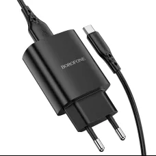 Borofone BN1 Hálózati töltő adapter USB 2.1A + USB Type-C kábel fekete