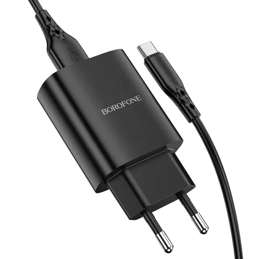 Borofone BN1 Hálózati töltő adapter USB 2.1A + USB Type-C kábel fekete