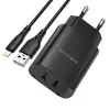 Borofone BN2 Hálózati töltő adapter 2x USB 2.1A + Lightning kábel fekete - 0. kép