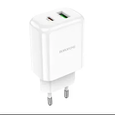 Borofone USB + USB Type-C QC 3.0 PD 2.0 20W fehér BN4 Hálózati töltő adapter