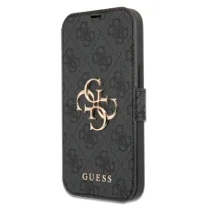 iPhone 13 Pro Guess GUBKP13L4GMGGR PU 4G Metal Logo fliptok szürke