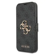 iPhone 13 Pro Max Guess PU 4G Metal Logo fliptok szürke (GUBKP13X4GMGGR)