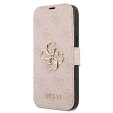 iPhone 13 Pro Max Guess PU 4G Metal Logo fliptok rózsaszín (GUBKP13X4GMGPI)