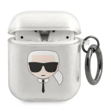 AirPods 1/2 Karl Lagerfeld Glitter Karl`s Head tok ezüst (KLA2UKHGS)