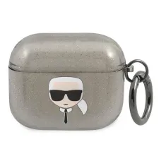 AirPods 3 Karl Lagerfeld Glitter Karl`s Head tok fekete (KLA3UKHGK)