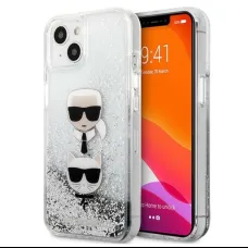 iPhone 13 Mini Karl Lagerfeld Liquid Glitter Karl és Choupette Head tok ezüst (KLHCP13SKICGLS)