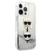 iPhone 13 Pro Karl Lagerfeld Liquid Glitter Karl és Choupette Head tok ezüst (KLHCP13LKICGLS) - 0. kép