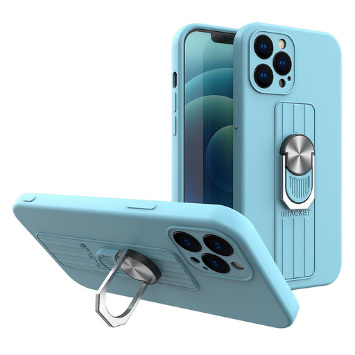 iPhone 13 Ring Szilikon tok kihajtható támasszal világoskék iPhone 13 Ring Szilikon tok kihajtható támasszal világoskék