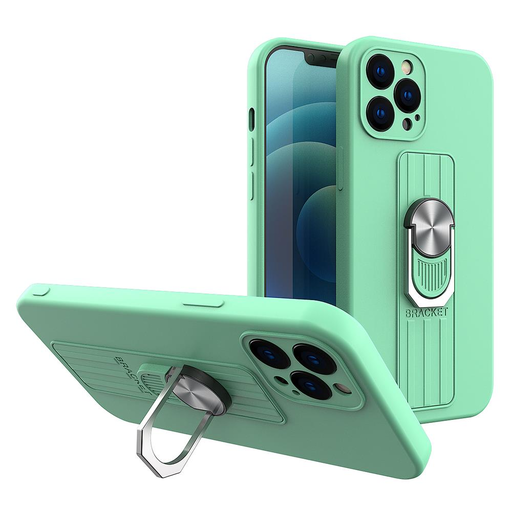 iPhone 13 Pro Ring Szilikon tok kihajtható támasszal menta iPhone 13 Pro Ring Szilikon tok kihajtható támasszal menta
