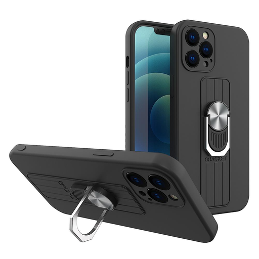 iPhone 13 Pro Max Ring Szilikon tok kihajtható támasszal fekete iPhone 13 Pro Max Ring Szilikon tok kihajtható támasszal fekete