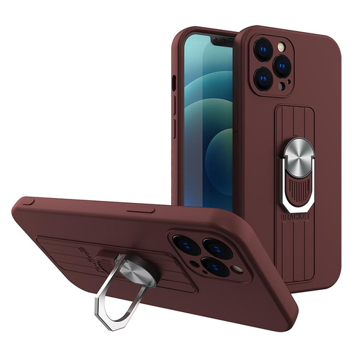 iPhone 13 Pro Max Ring Szilikon tok kihajtható támasszal barna iPhone 13 Pro Max Ring Szilikon tok kihajtható támasszal barna