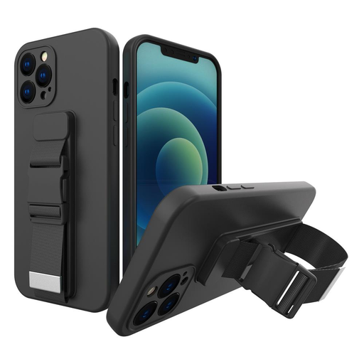 iPhone 13 Pro Max Rope TPU gél tok pánttal fekete iPhone 13 Pro Max Rope TPU gél tok pánttal fekete