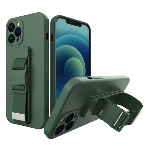 iPhone 13 Pro Max Rope TPU gél tok pánttal sötétzöld iPhone 13 Pro Max Rope TPU gél tok pánttal sötétzöld