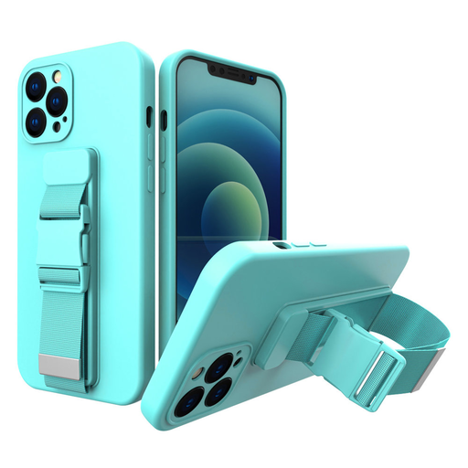 iPhone 13 Pro Max Rope TPU gél tok pánttal világoskék iPhone 13 Pro Max Rope TPU gél tok pánttal világoskék