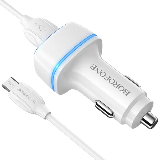 Borofone B14 Max Szivargyújtós töltő 2x USB, 2.4A + Micro USB kábel fehér