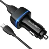 Borofone B14 Max Szivargyújtós töltő 2x USB, 2.4A + Micro USB kábel fekete - 0. kép