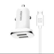 Kaku Yufan Autós szivargyújtós töltő 2x USB 18W 2.4A + Micro USB kábel fehér