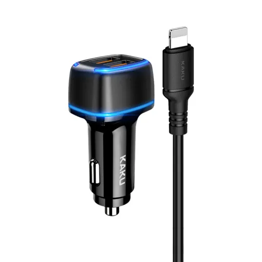 Kaku Shengyu Autós szivargyújtós töltő 2x USB 2.8A + Lightning kábel fekete