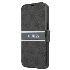 iPhone 13 mini Guess PU 4G Printed Stripe fliptok szürke (GUBKP13S4GDGR)