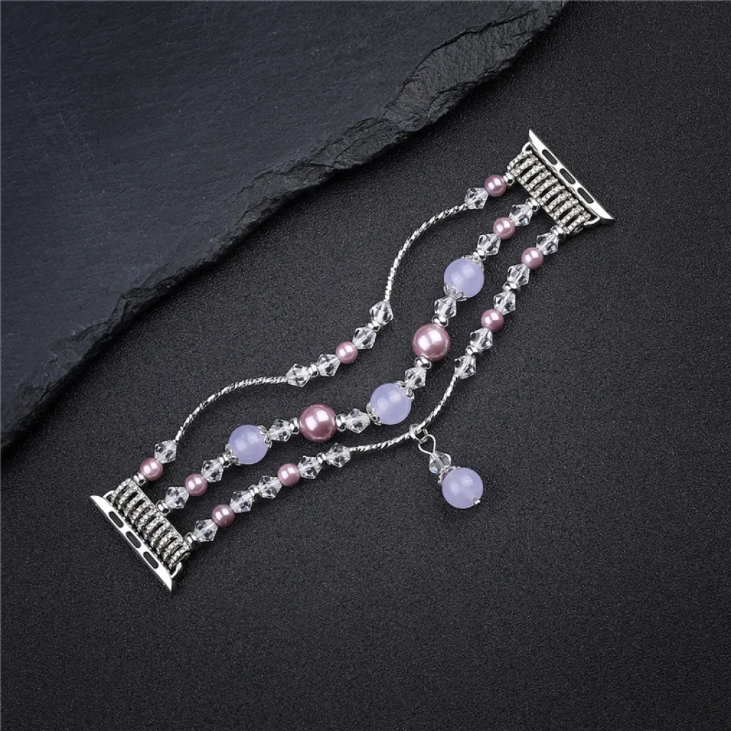 Apple Watch 4/5/6/7/8/SE (38/40/41mm) karkötő formájú fém óraszíj díszekkel ezüst-lila színű Alphajack - 2