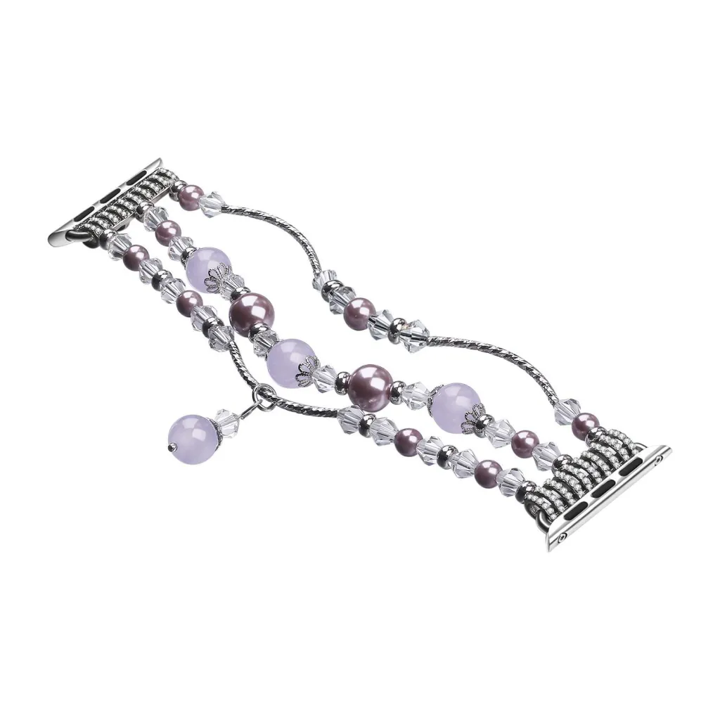 Apple Watch 4/5/6/7/8/SE (38/40/41mm) karkötő formájú fém óraszíj díszekkel ezüst-lila színű Alphajack - 1