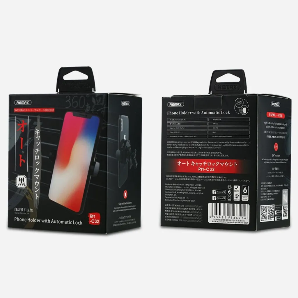 Remax autós telefontartó szellőzőre fekete színben - 13