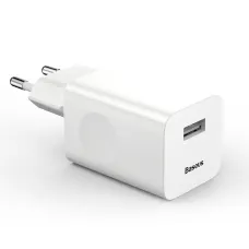 Baseus hálózati töltő, fali USB adapter 3.0 QC gyorstöltéssel fehér színben 24W