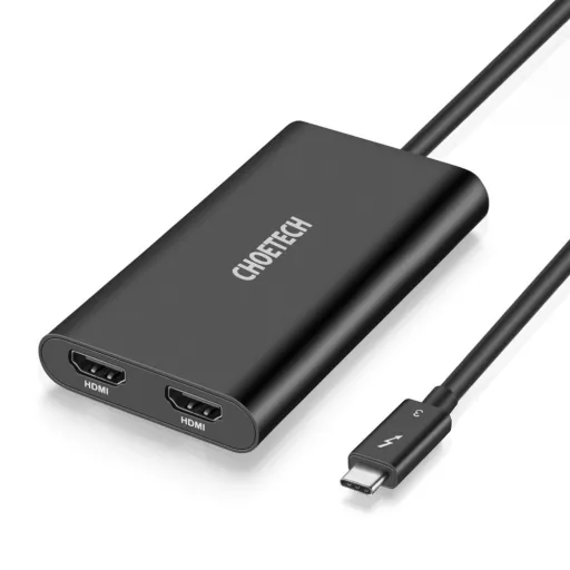 Choetech csatlakozóadapter USB Type C Thunderbolt 3 (40Gbps) 2x HDMI 2.0 4K 60Hz fekete (HUB-H07)