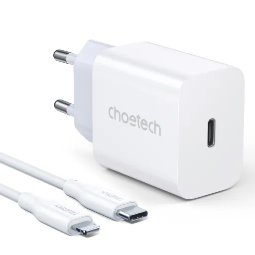 Choetech USB fali töltő adapter Type C 20W tápellátás + USB C - Lightning kábel 1,2m fehér (PD5005)