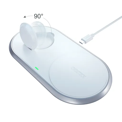 Choetech MFI Qi 2 az 1-ben vezeték nélküli töltő okostelefonokhoz / Apple Watch állvánnyal USB Type C fehér (T317)