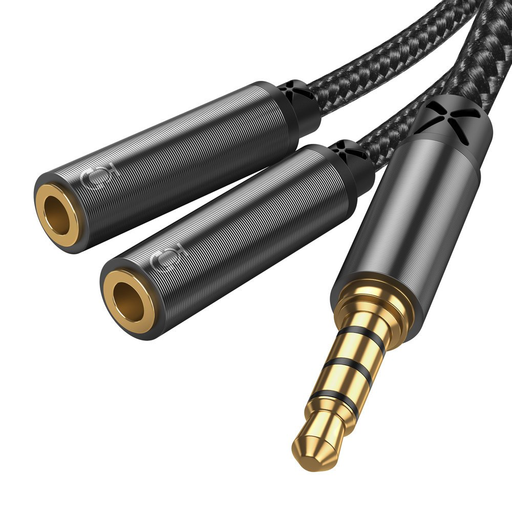 Joyroom fejhallgató elosztó audiokábel AUX 3.5mm-es mini jack - 2x 3.5mm-es mini jack 0.2m fekete (SY-A04)