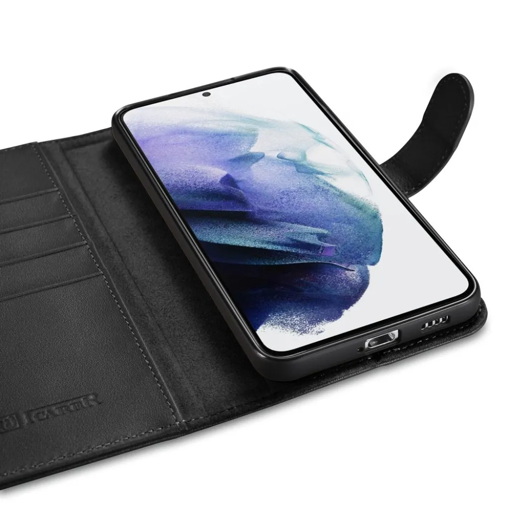Samsung Galaxy S22+ Plus iCarer Haitang Leather Wallet Valódi Bőr Fliptok fekete - 11
