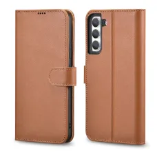 Samsung Galaxy S22+ Plus iCarer Haitang Leather Wallet Valódi Bőr Fliptok barna