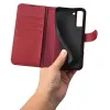 Samsung Galaxy S22+ Plus iCarer Haitang Leather Wallet Valódi Bőr Fliptok piros - 0. kép