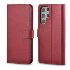 Samsung Galaxy S22 Ultra iCarer Haitang Leather Wallet Valódi Bőr Fliptok piros